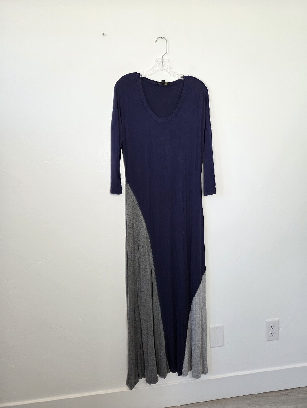 Suzanne Betro Maxi Dress Jersey Knit Navy Gray Colorblock Comfy Casual Large